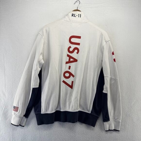 Ralph Lauren Jacket Men's Large White Zip RL Ocean Challenge USA Big Pony READ - Picture 12 of 16